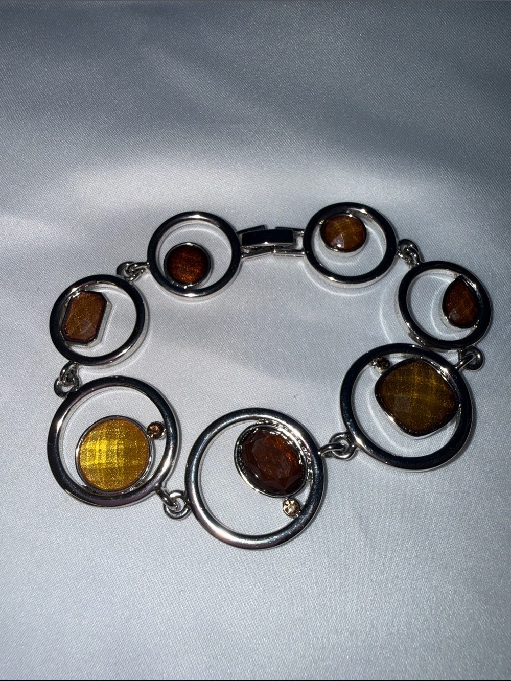 Silver Circle Link Cuff and Amber Accent Bracelet Set - Picture 6 of 6